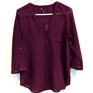 Sheer Plum Maurice's Button Down Blouse SZ Medium